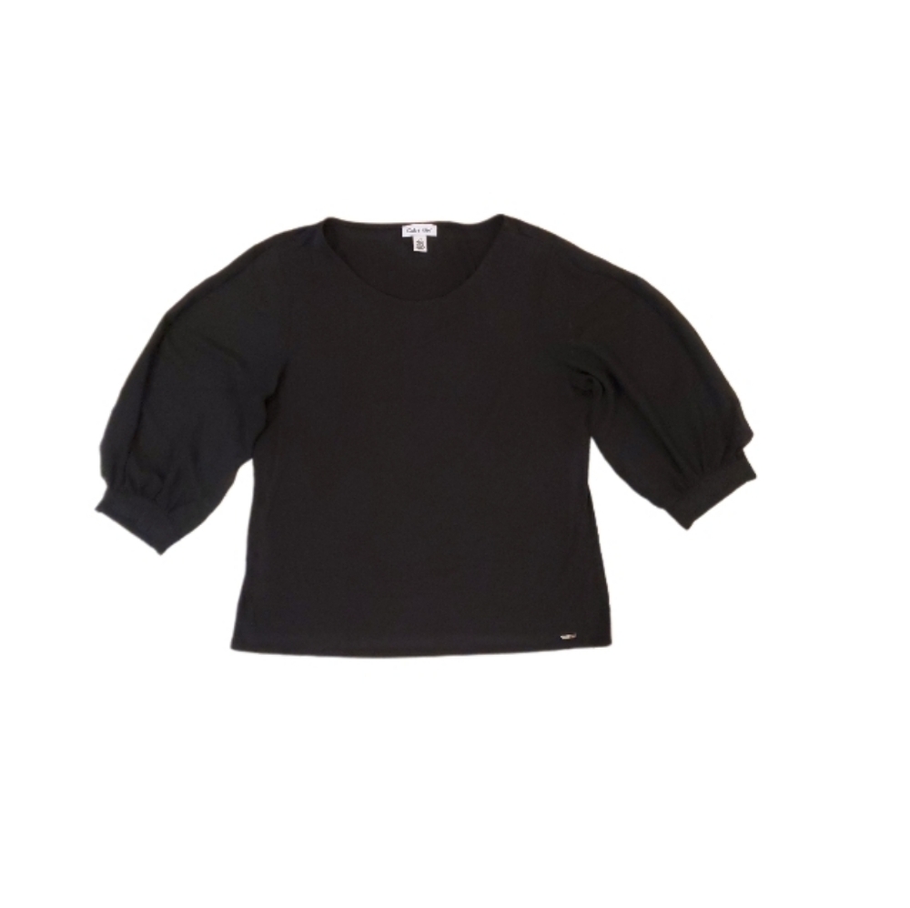 Calvin Klein‎ Women's Black Long Shear Sleeved Pullover Blouse Large